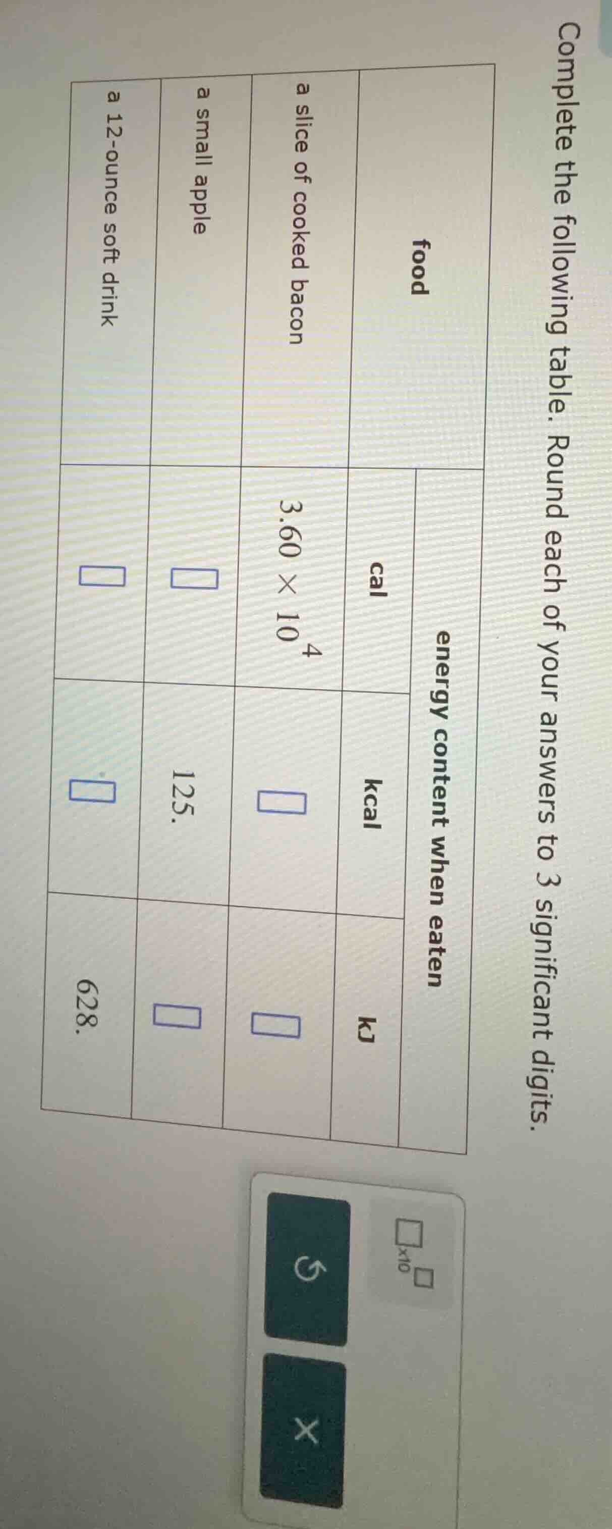 complete the following table. round each of your answers to 3 significa…