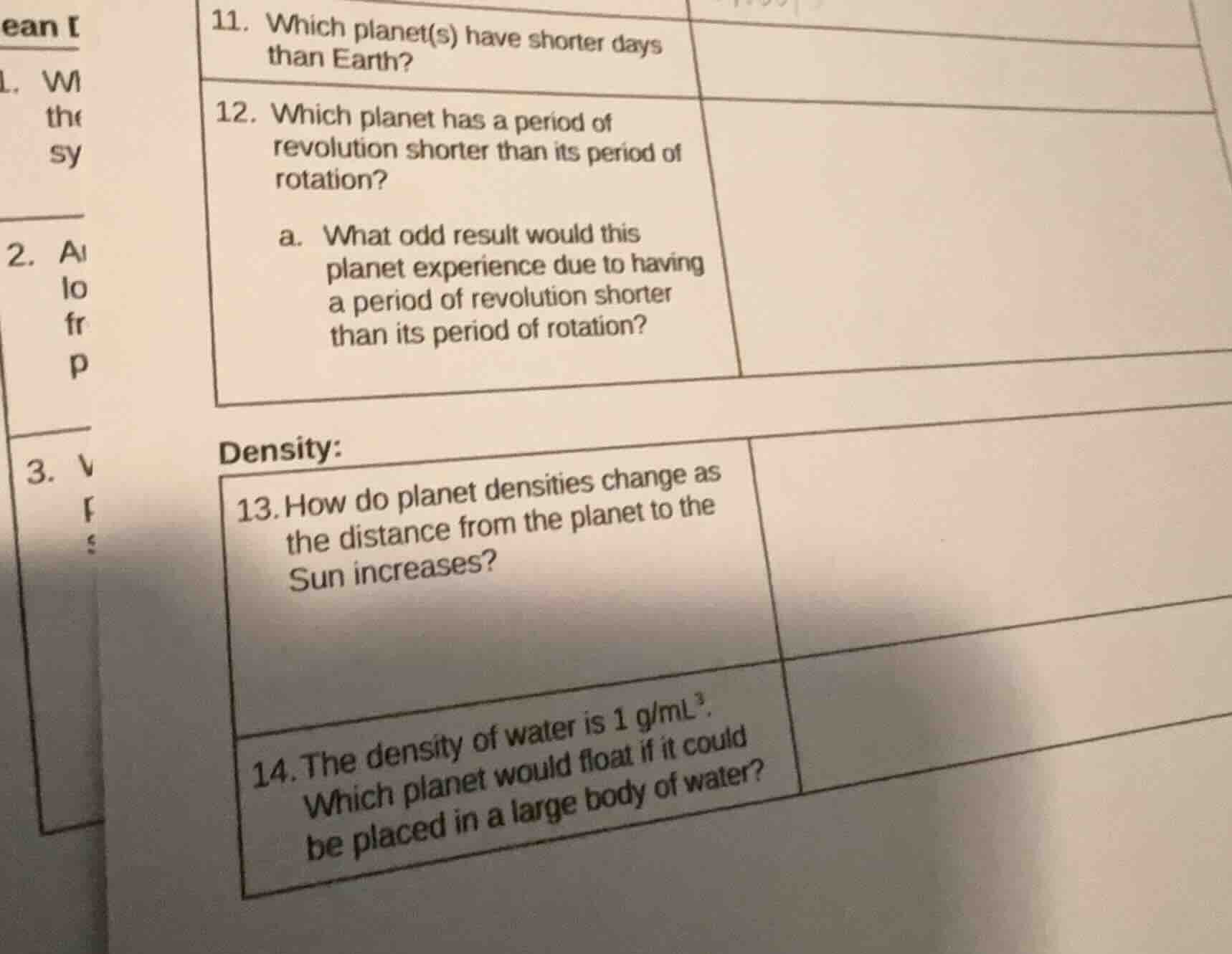 11. which planet(s) have shorter days than earth? 12. which planet has …