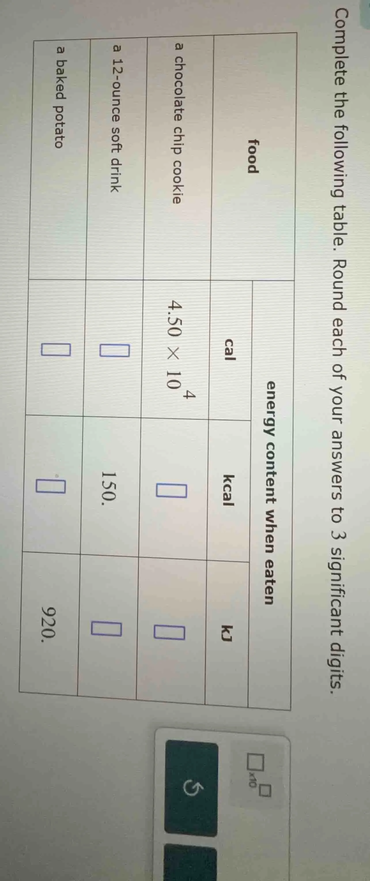 complete the following table. round each of your answers to 3 significa…
