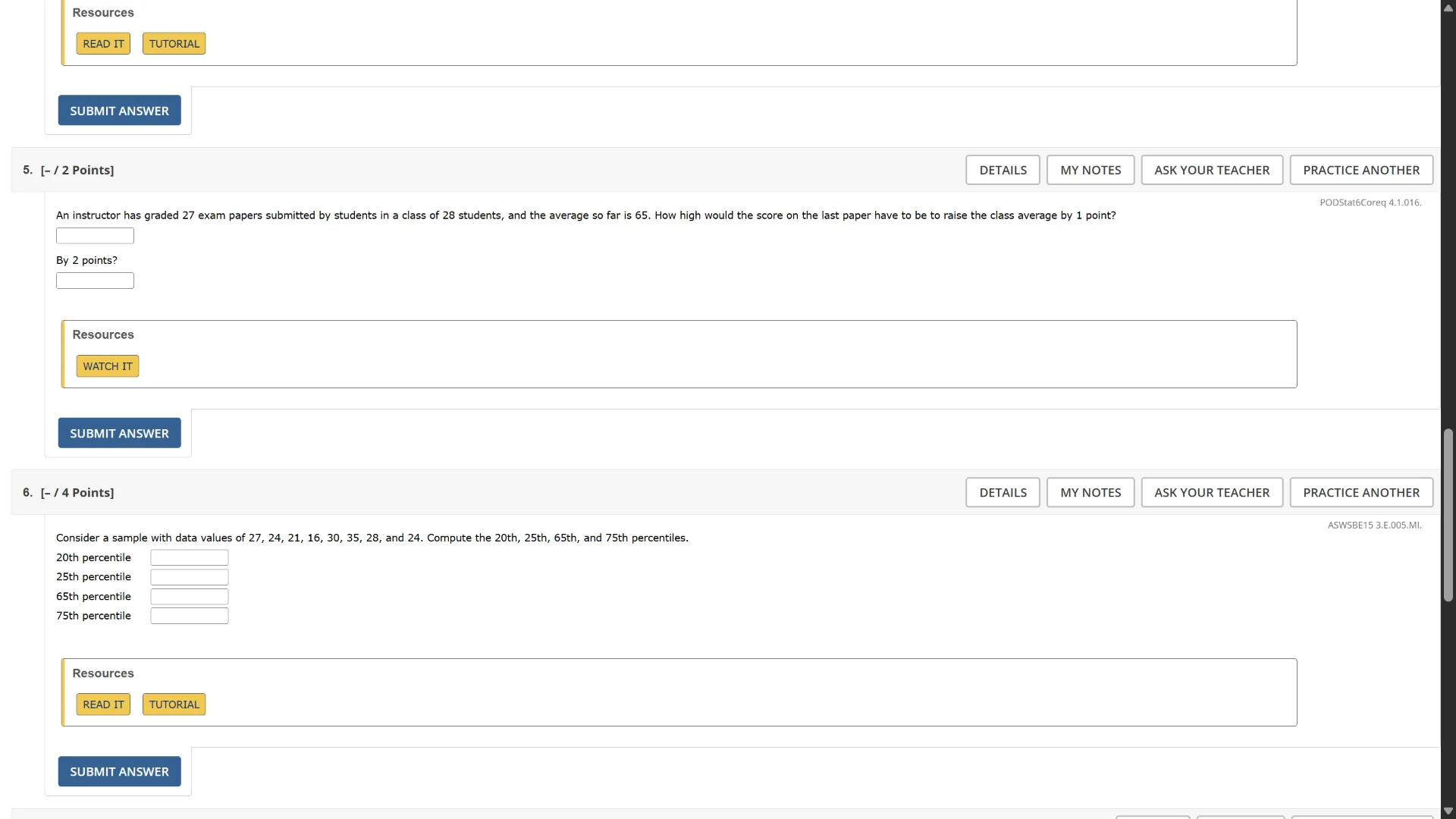 5. - / 2 points an instructor has graded 27 exam papers submitted by st…