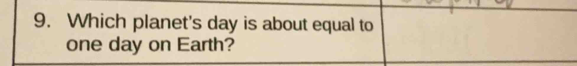 9. which planets day is about equal to one day on earth?