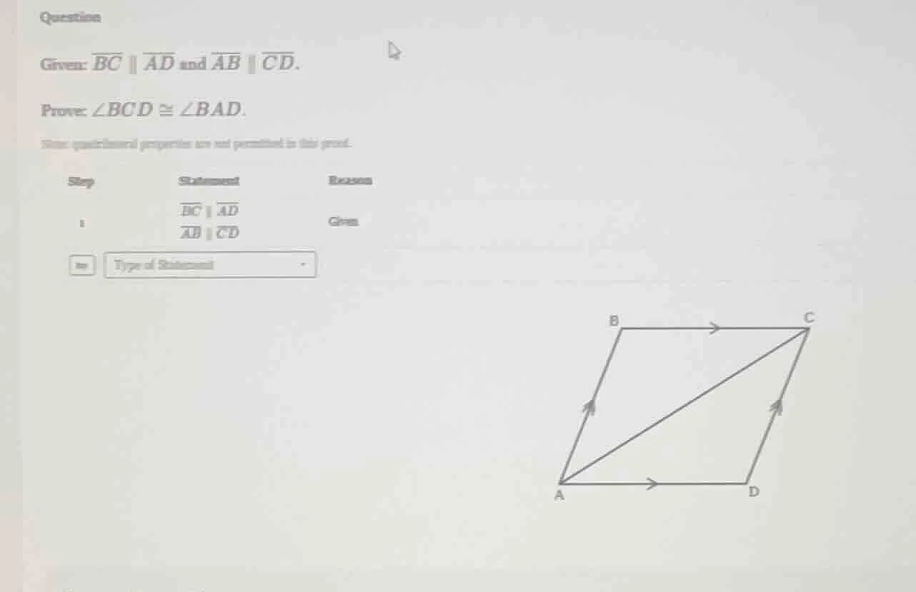 question given: $overline{bc} \\parallel \\overline{ad}$ and $overline{…