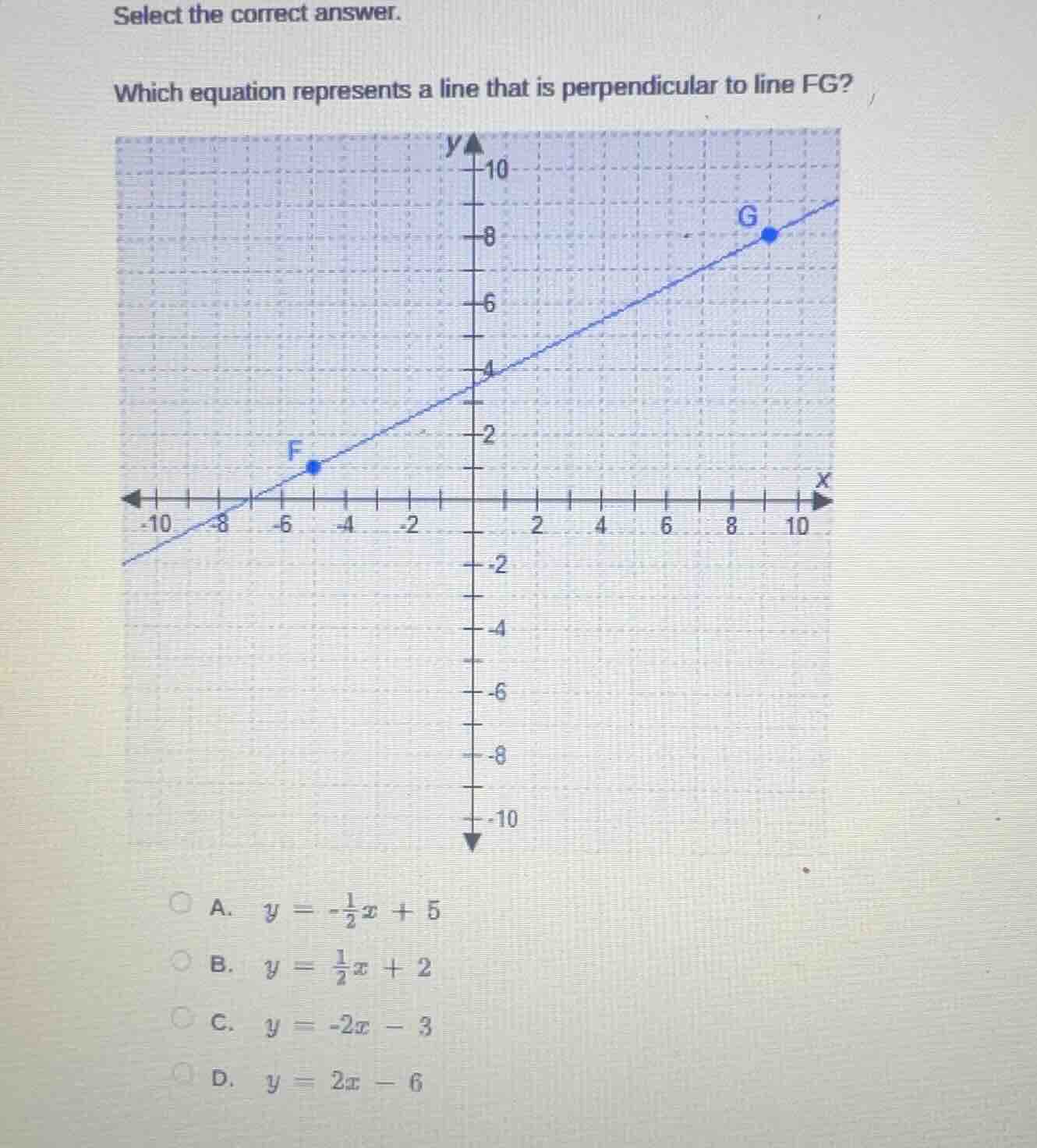 select the correct answer. which equation represents a line that is per…