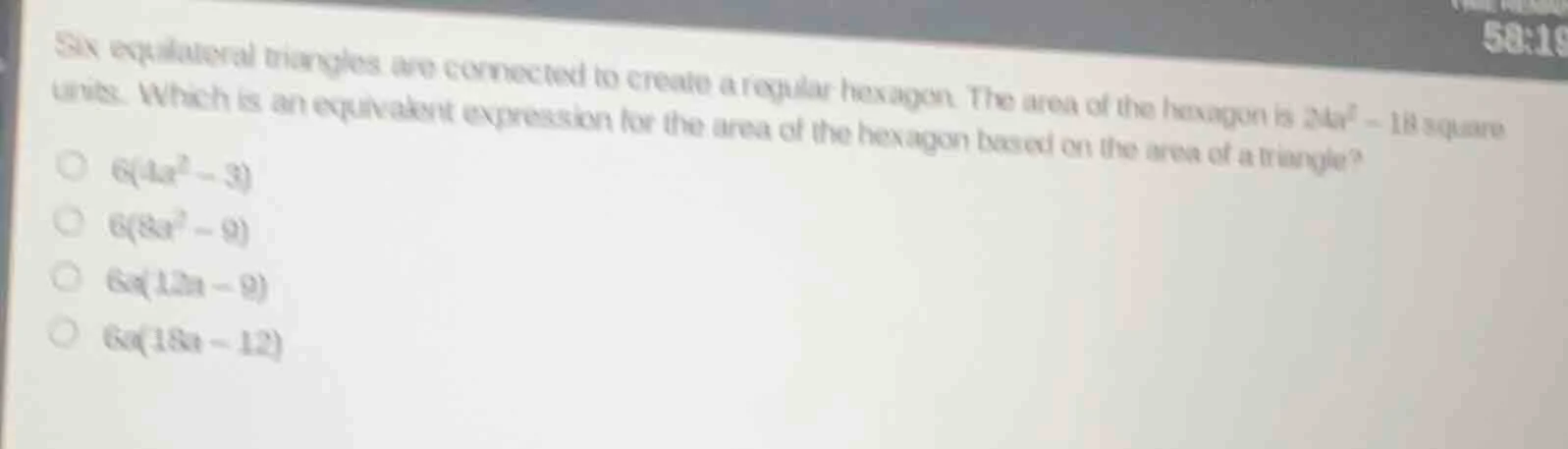 six equilateral triangles are connected to create a regular hexagon. th…