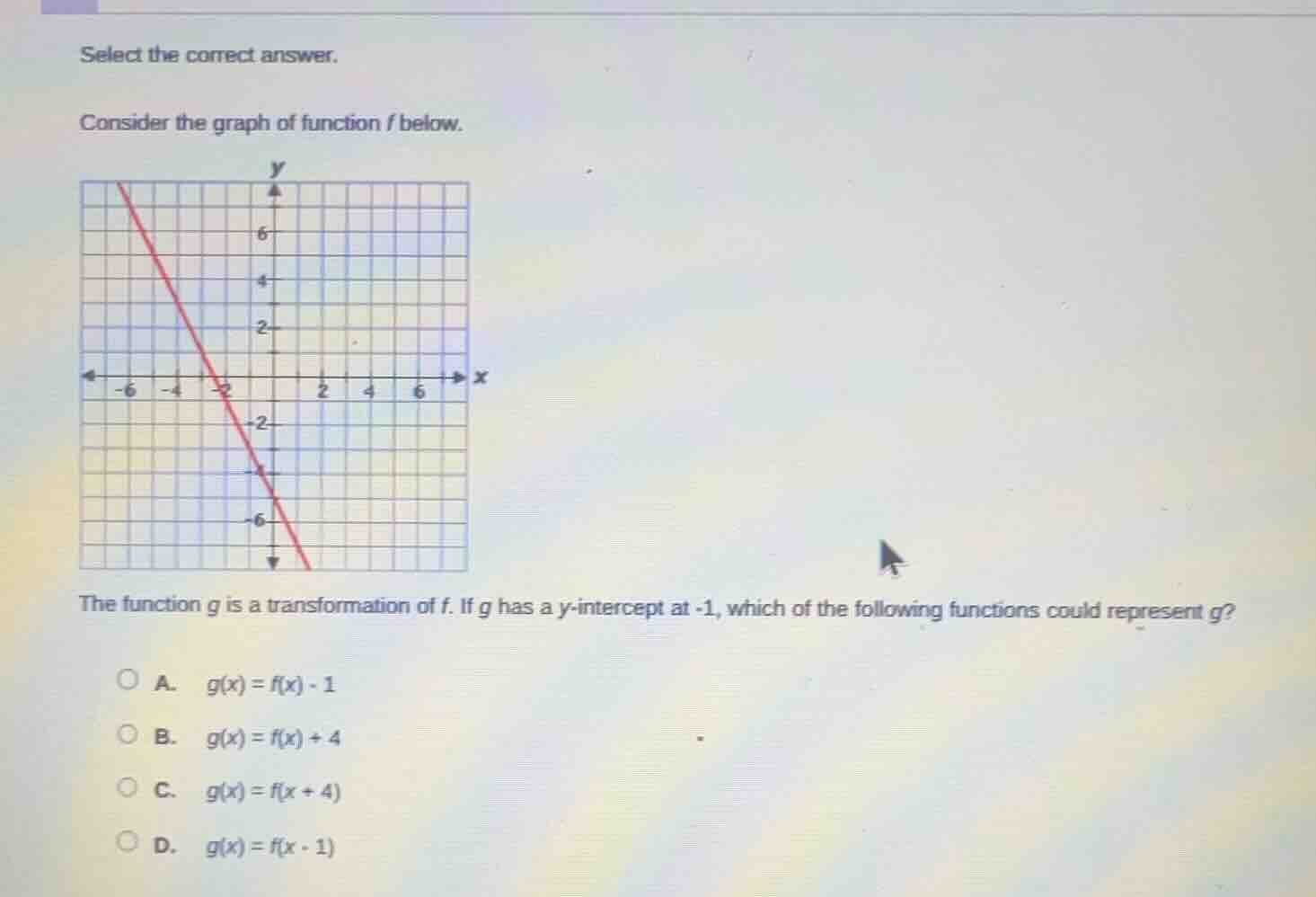 select the correct answer. consider the graph of function f below. grap…