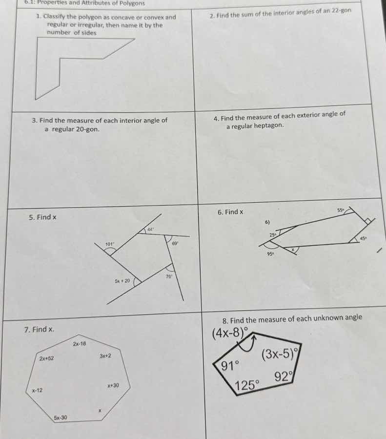 6.1 properties and attributes of polygons 1. classify the polygon as co…