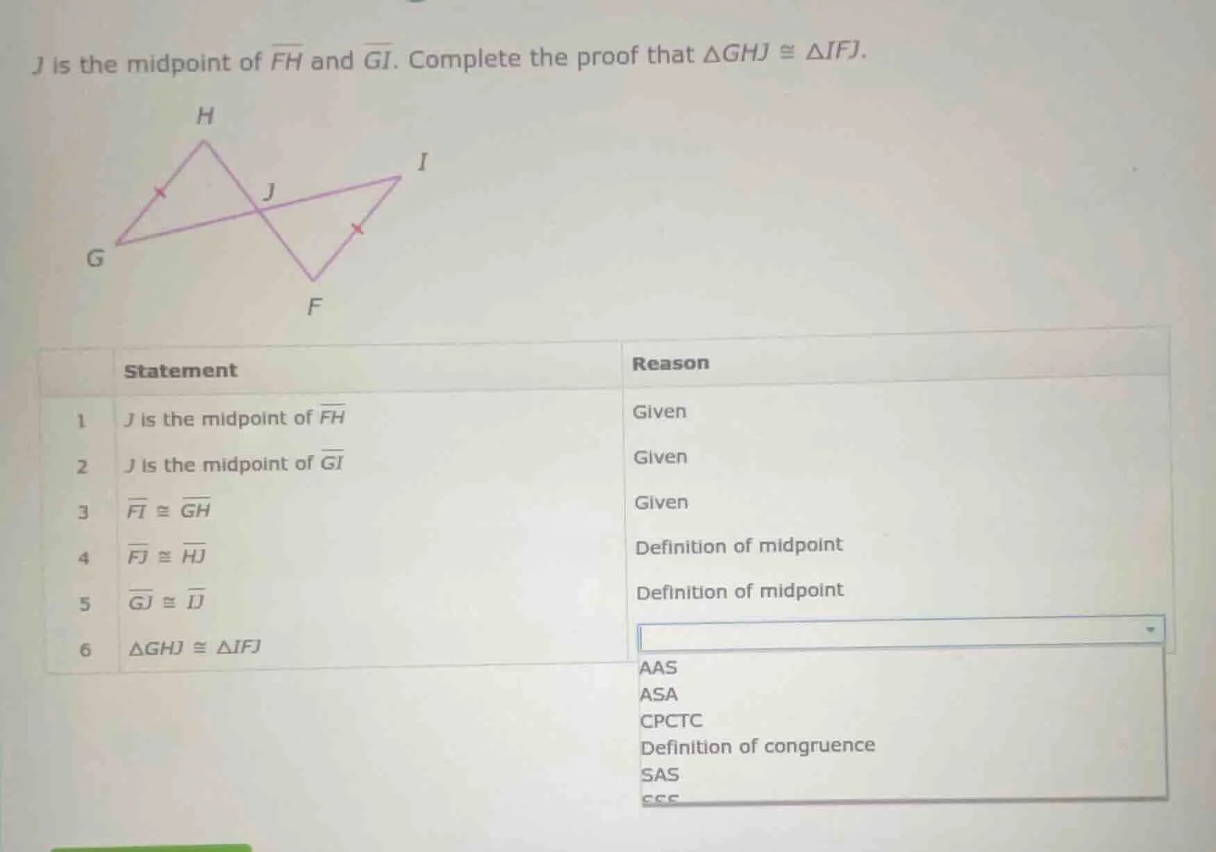 j is the midpoint of \\(\\overline{fh}\\) and \\(\\overline{gi}\\). com…