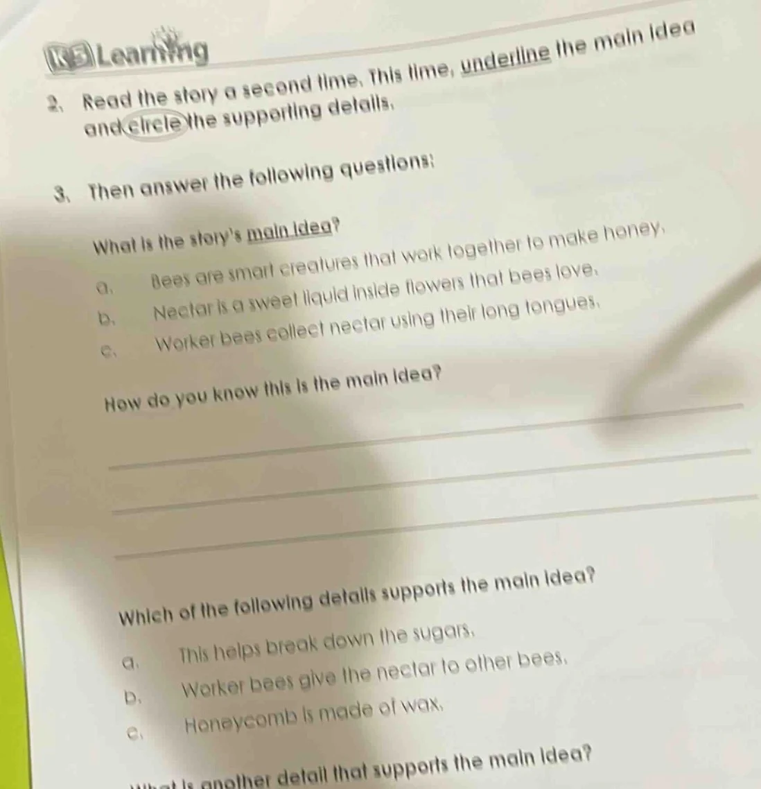 2. read the story a second time. this time, underline the main idea and…