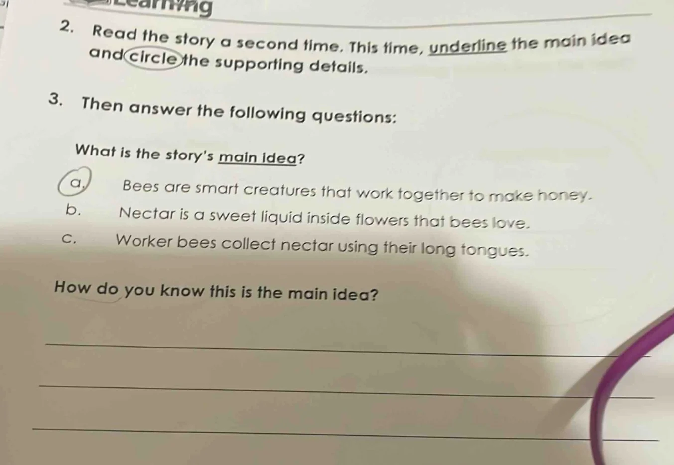 2. read the story a second time. this time, underline the main idea and…