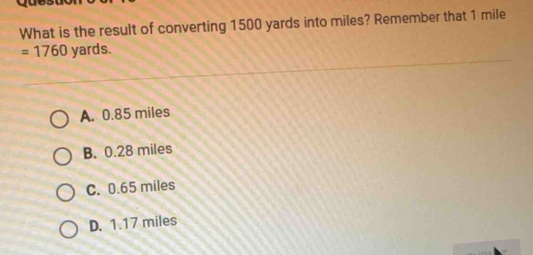 what is the result of converting 1500 yards into miles? remember that 1…