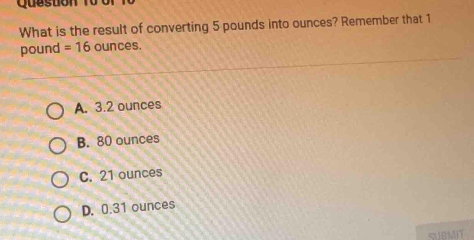 what is the result of converting 5 pounds into ounces? remember that 1 …