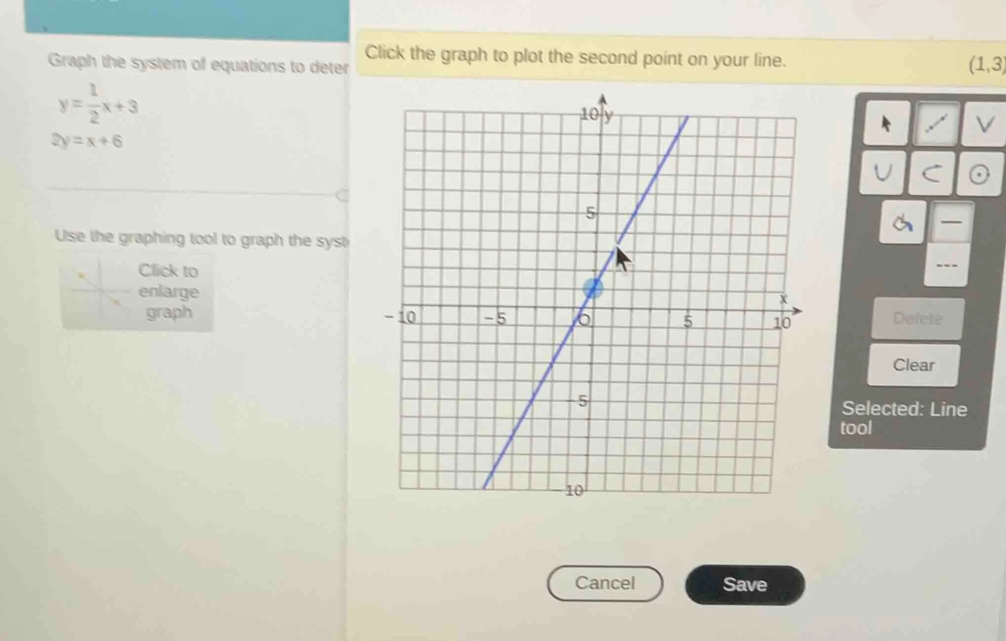graph the system of equations to deter $y = \\frac{1}{2}x + 3$ $2y = x …