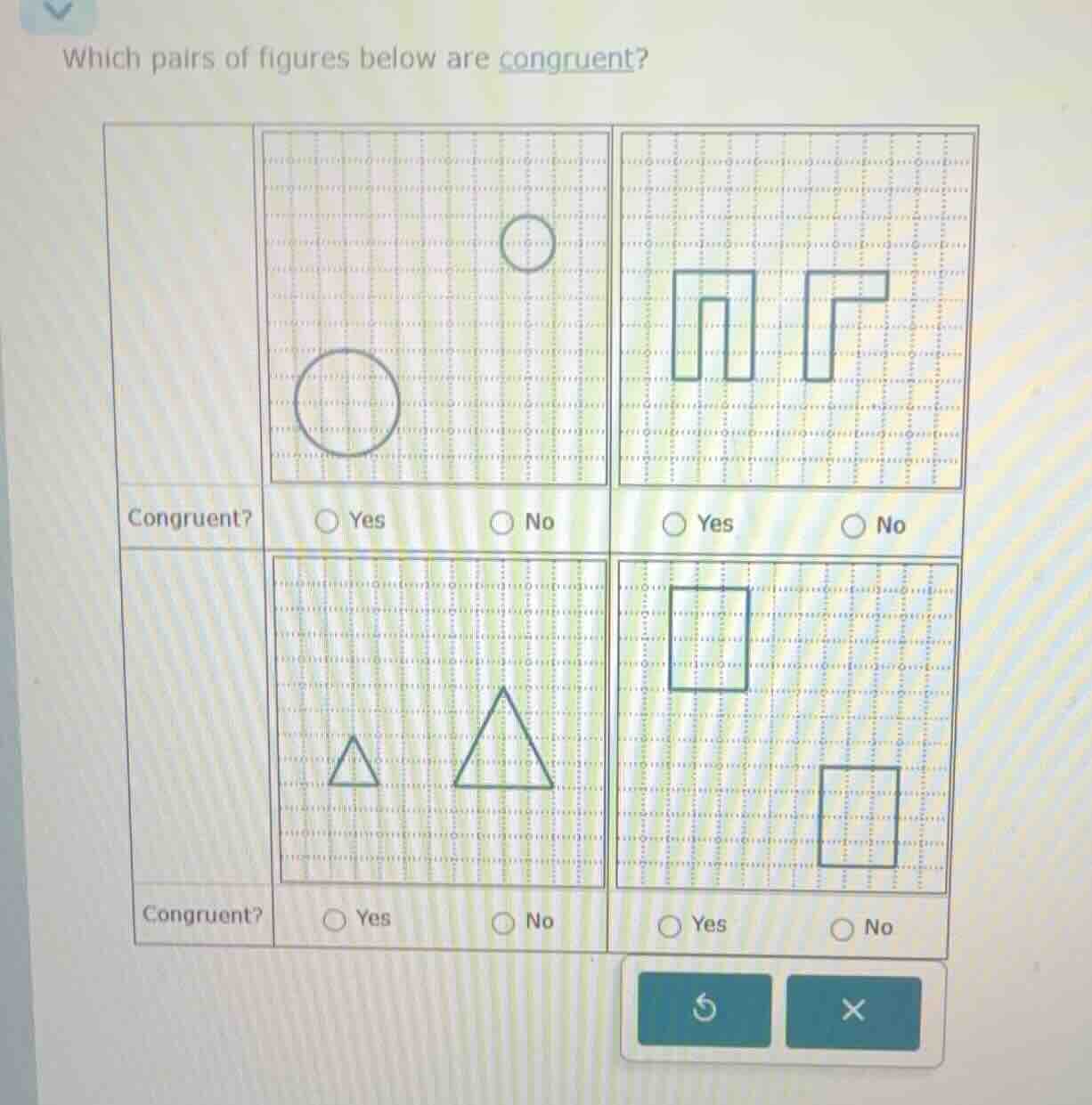 which pairs of figures below are congruent? (the chart part is omitted …