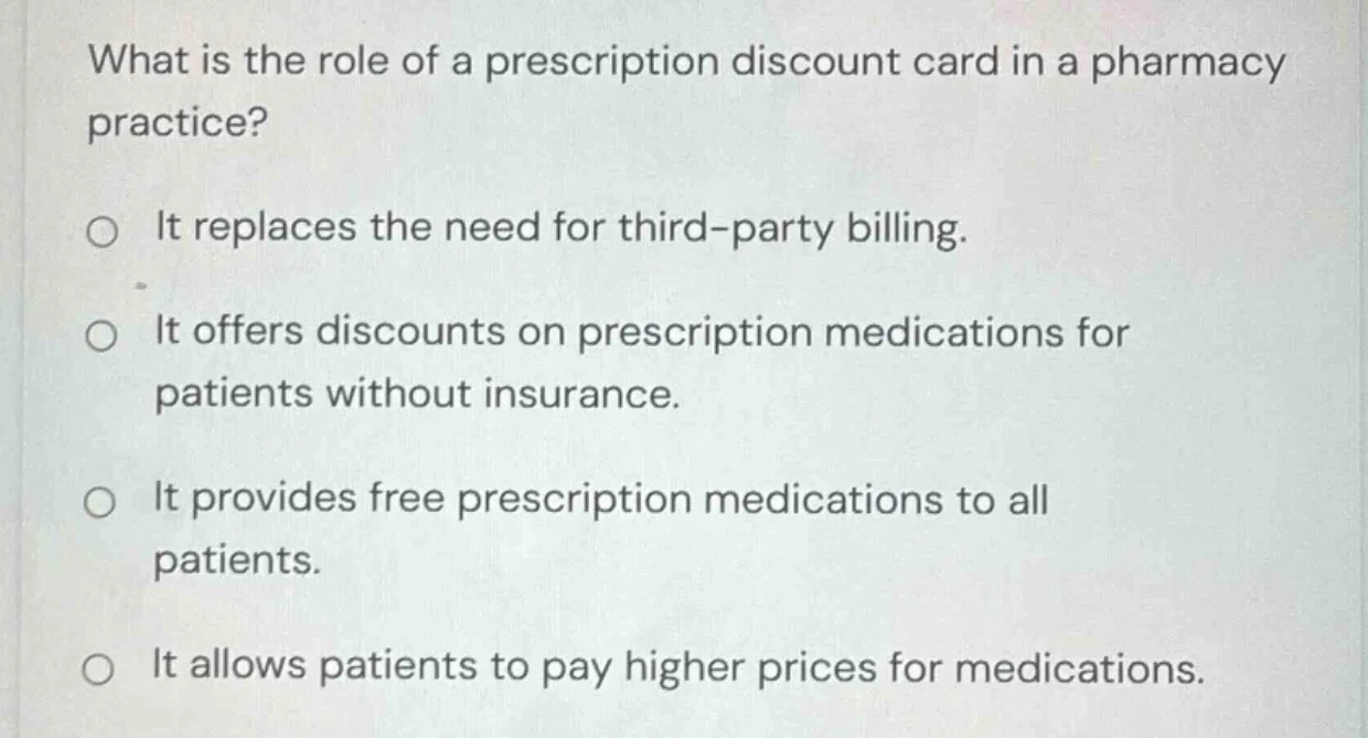 what is the role of a prescription discount card in a pharmacy practice…