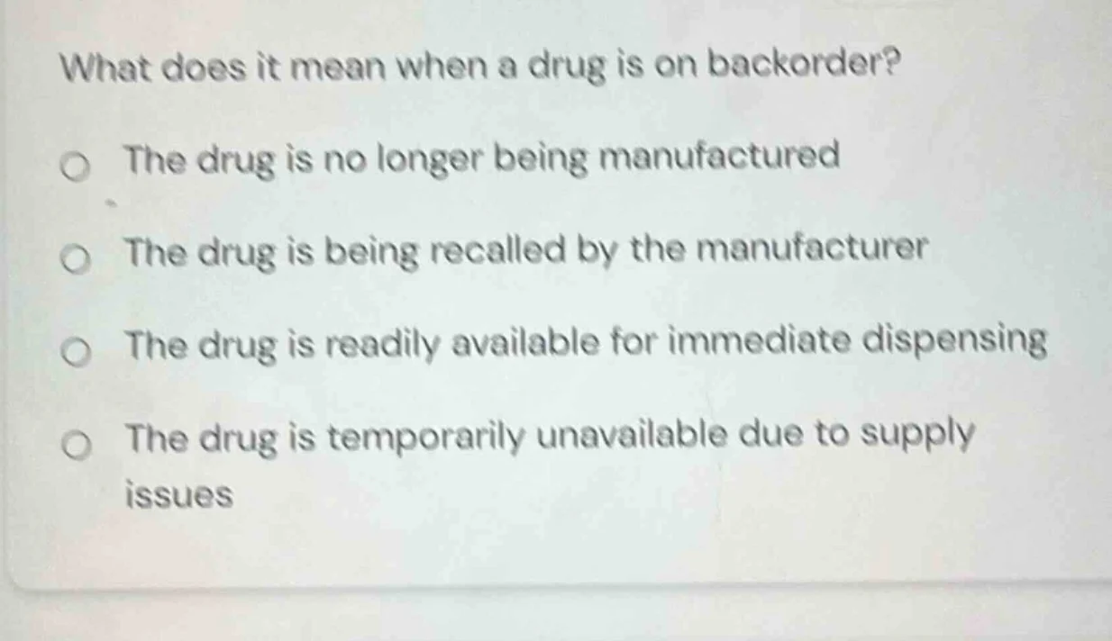 what does it mean when a drug is on backorder? the drug is no longer be…