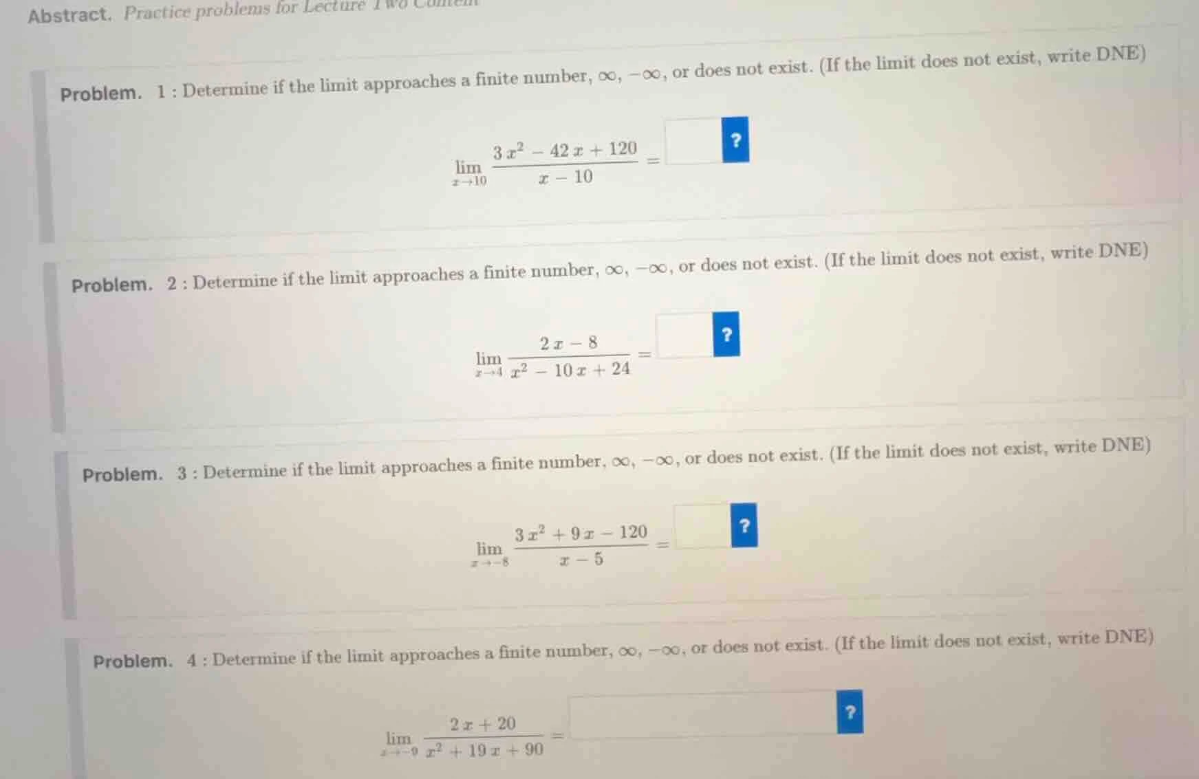abstract. practice problems for lecture problem. 1 : determine if the l…