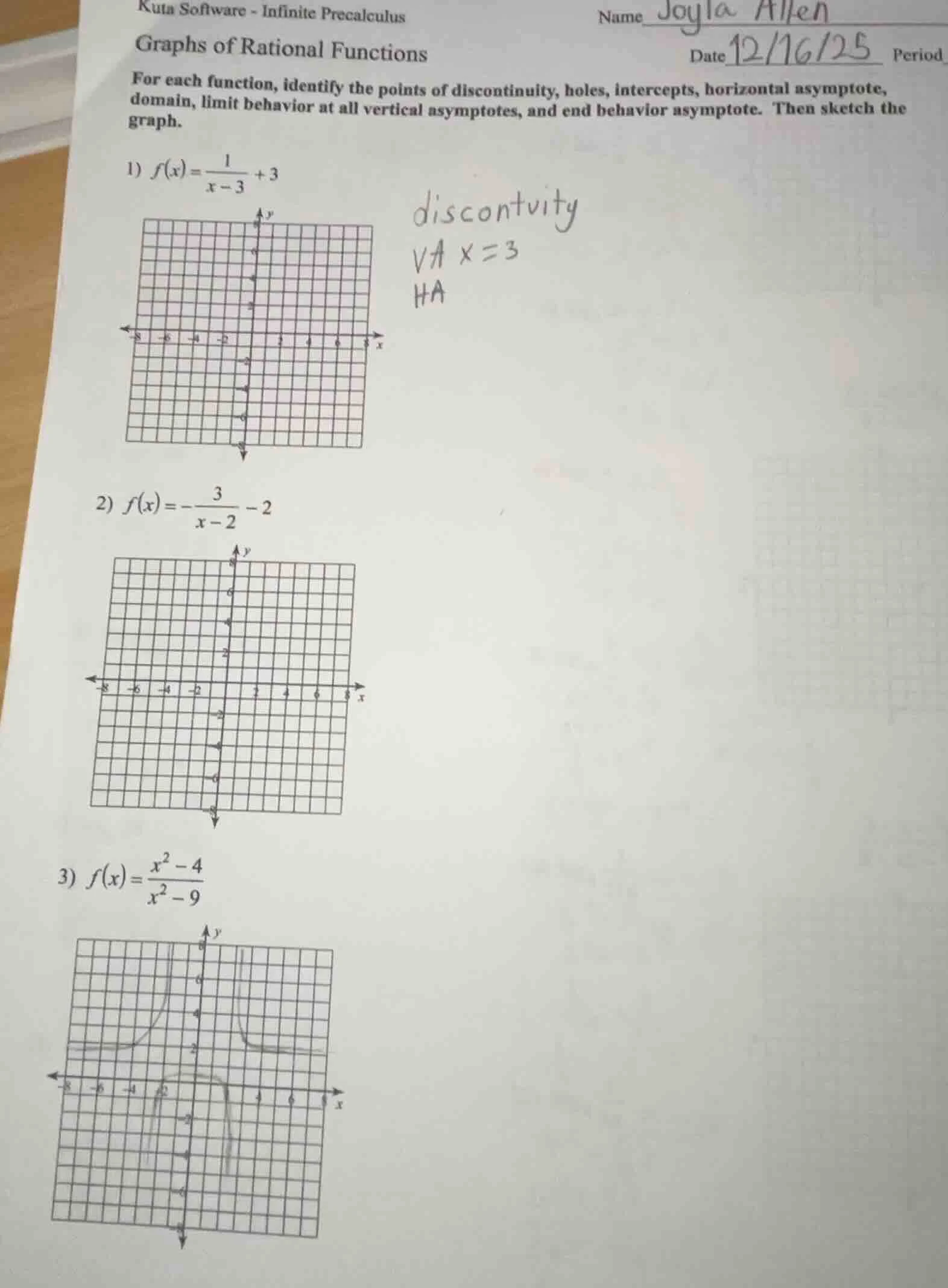 kuta software - infinite precalculus graphs of rational functions name …