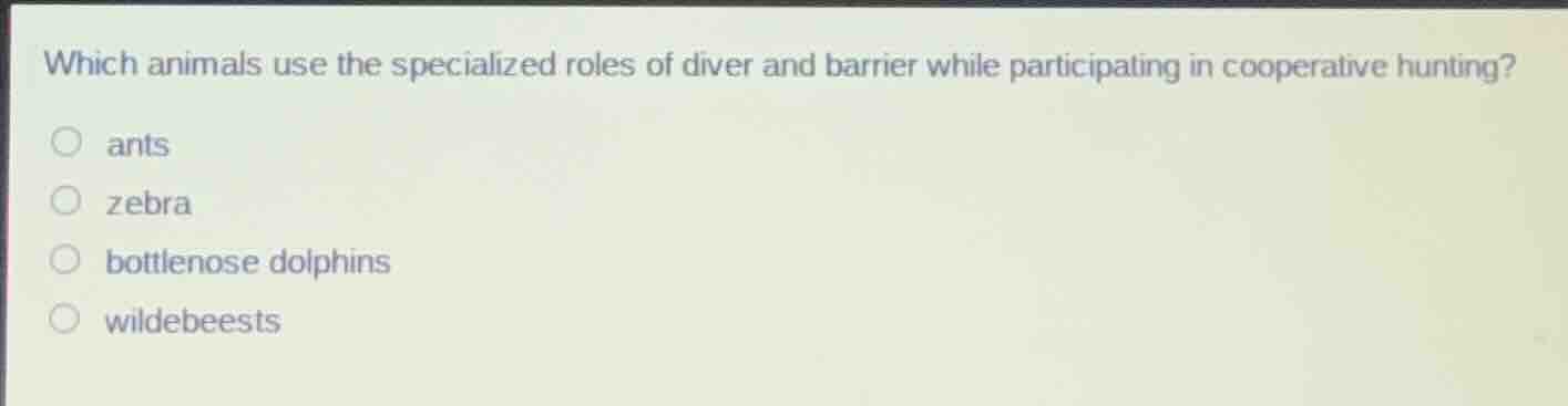 which animals use the specialized roles of diver and barrier while part…