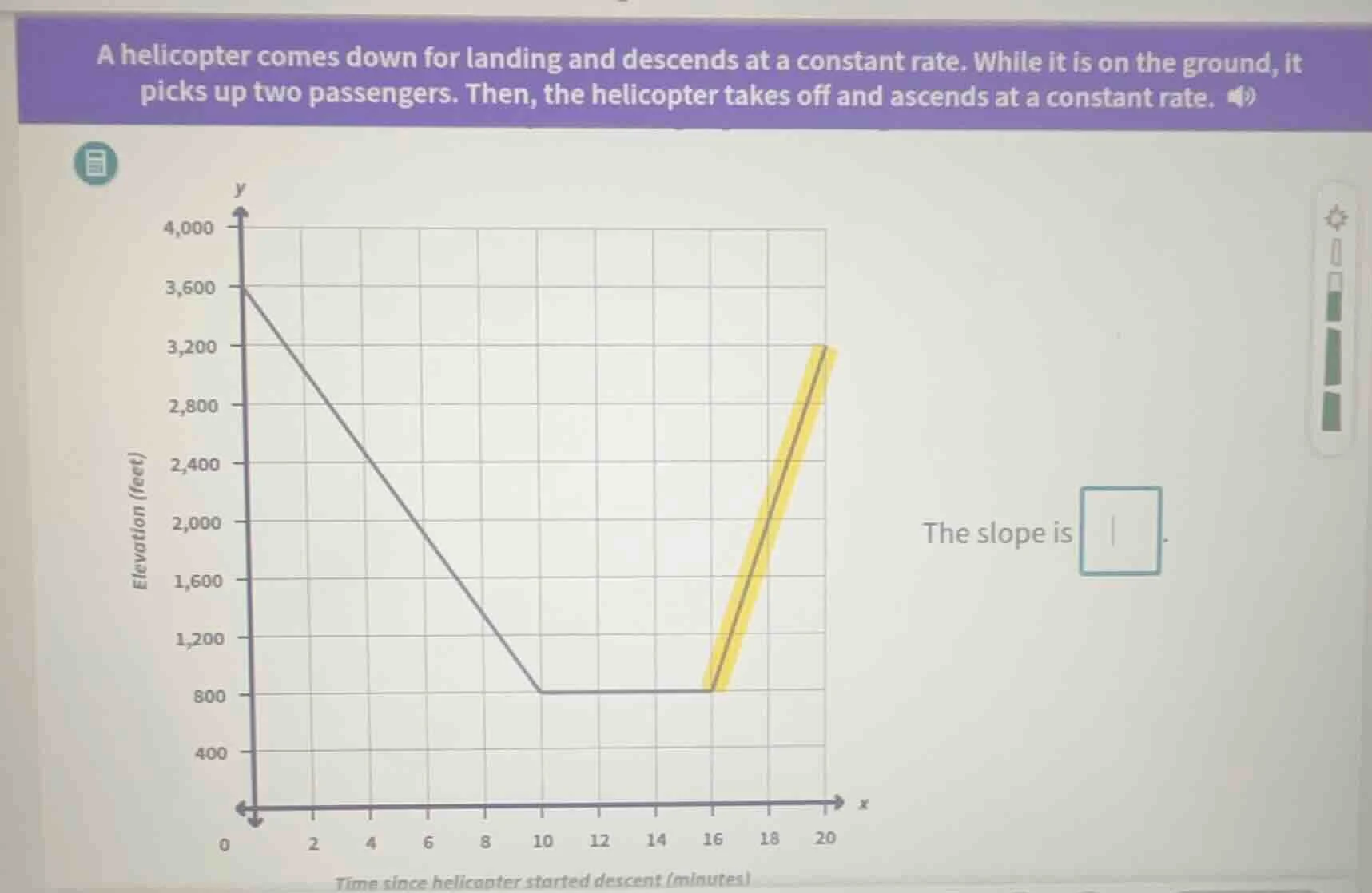 a helicopter comes down for landing and descends at a constant rate. wh…