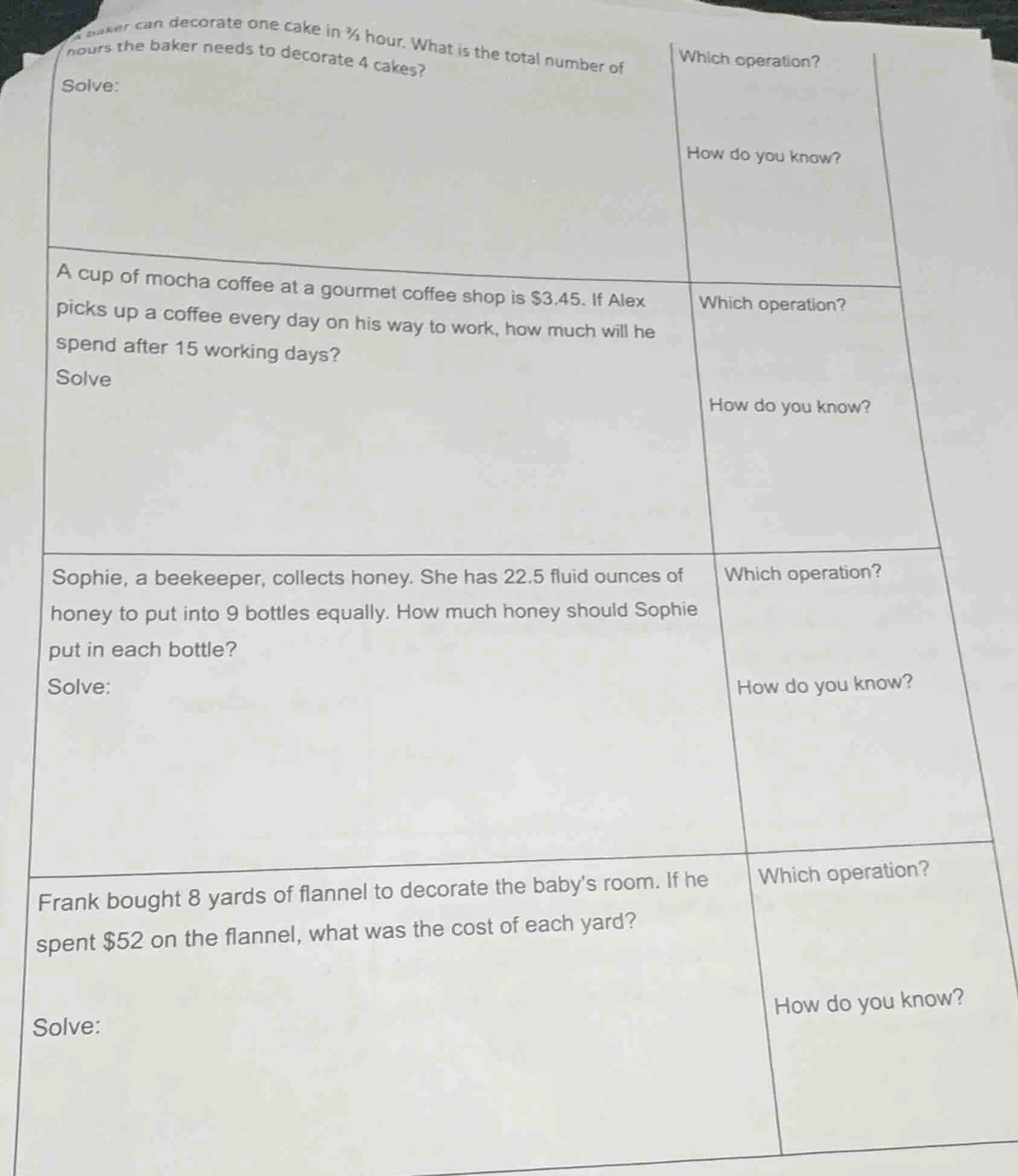 a baker can decorate one cake in ¾ hour. what is the total number of ho…