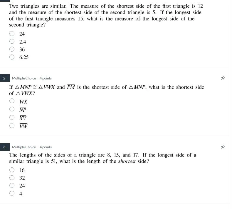 two triangles are similar. the measure of the shortest side of the firs…