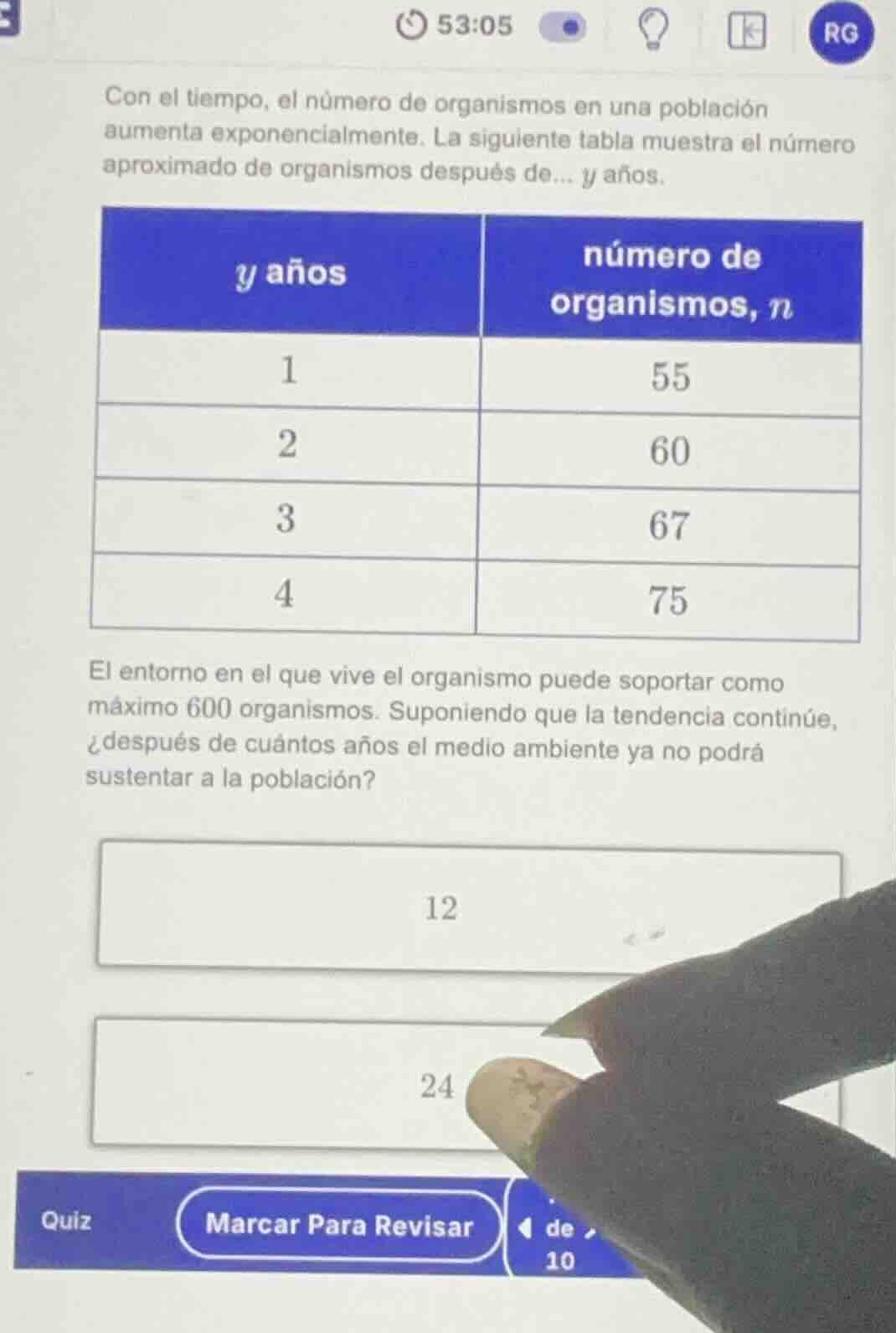 con el tiempo, el número de organismos en una población aumenta exponen…