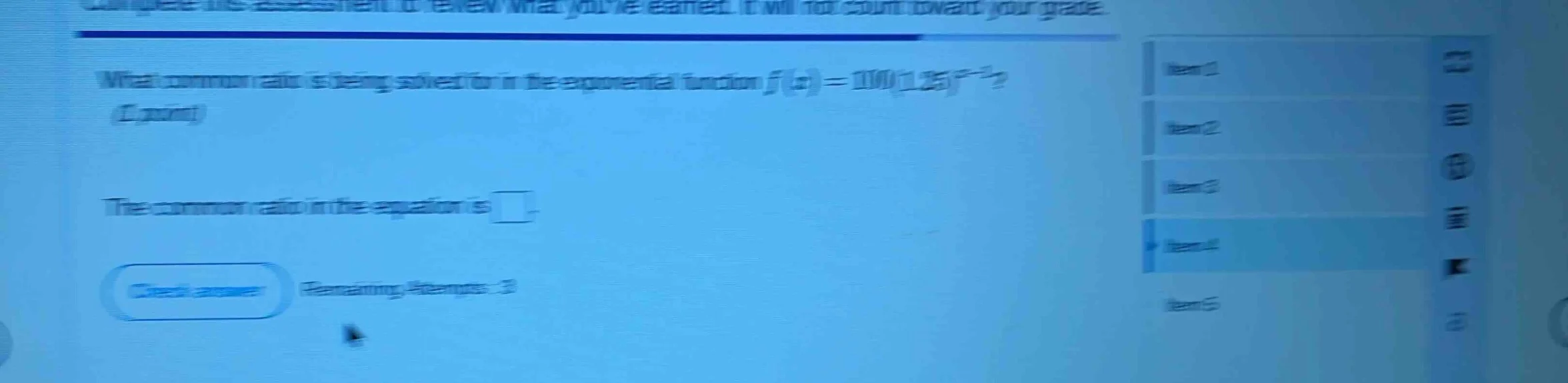 what common ratio is being solved for in the exponential function $f(x)…
