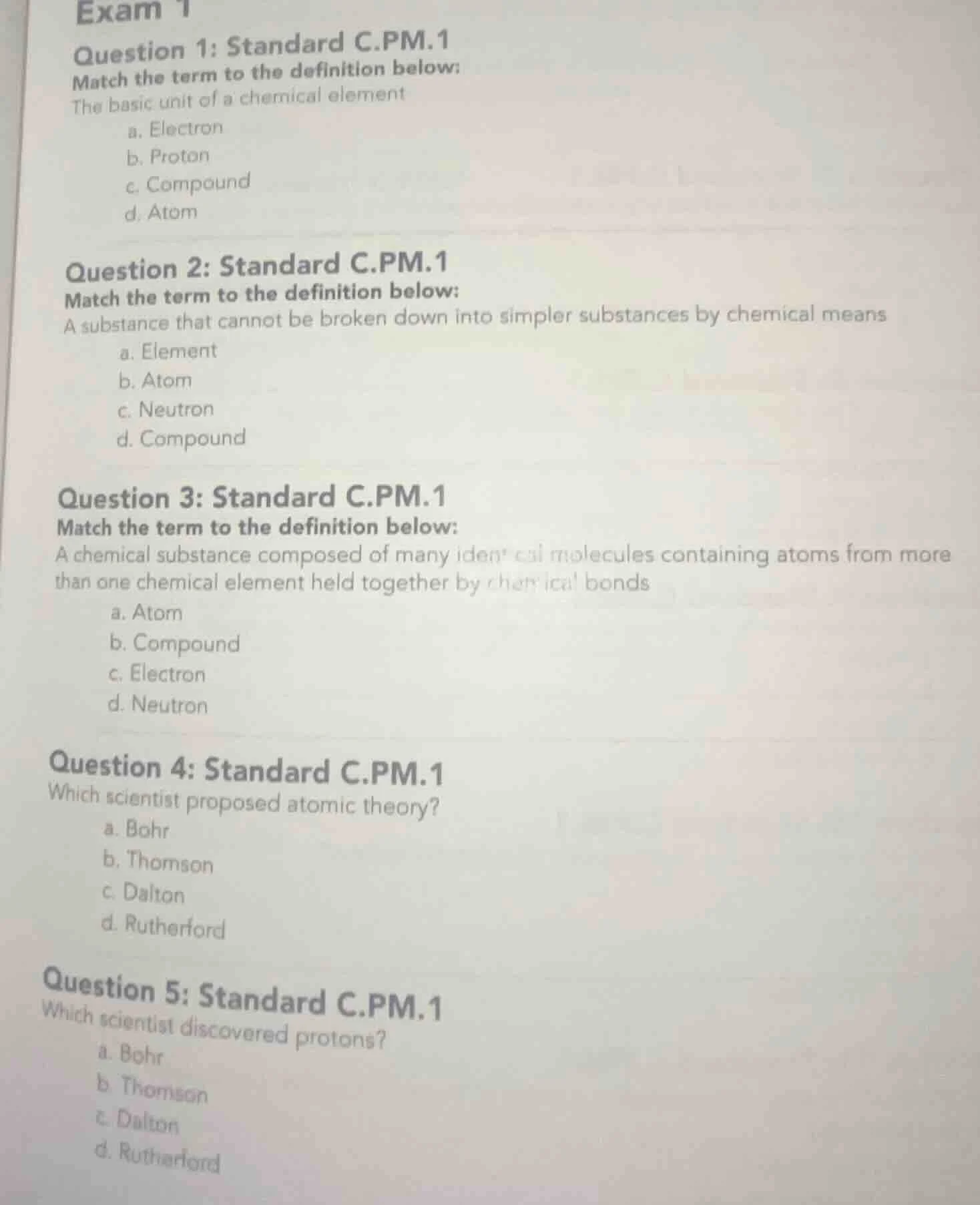 exam 1 question 1: standard c.pm.1 match the term to the definition bel…