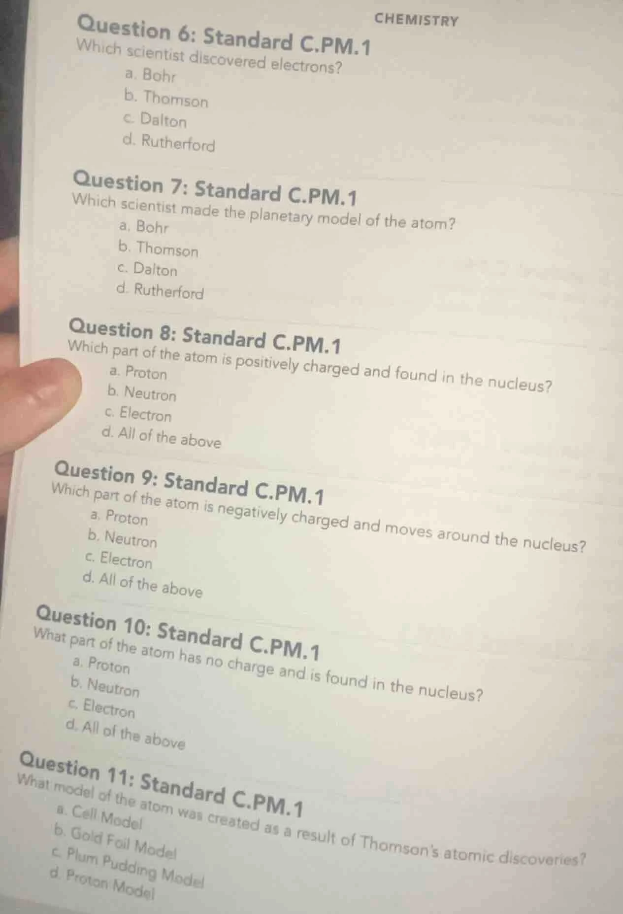chemistry question 6: standard c.pm.1 which scientist discovered electr…