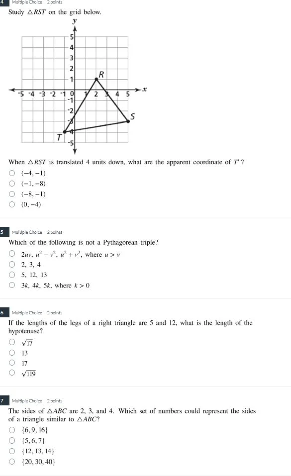 4 multiple choice 2 points study $\\triangle rst$ on the grid below. gr…