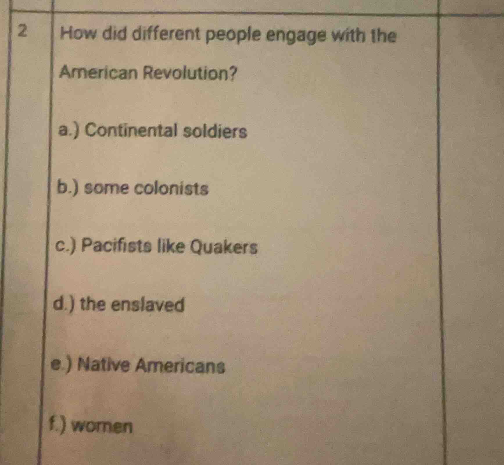 2 how did different people engage with the american revolution? a.) con…