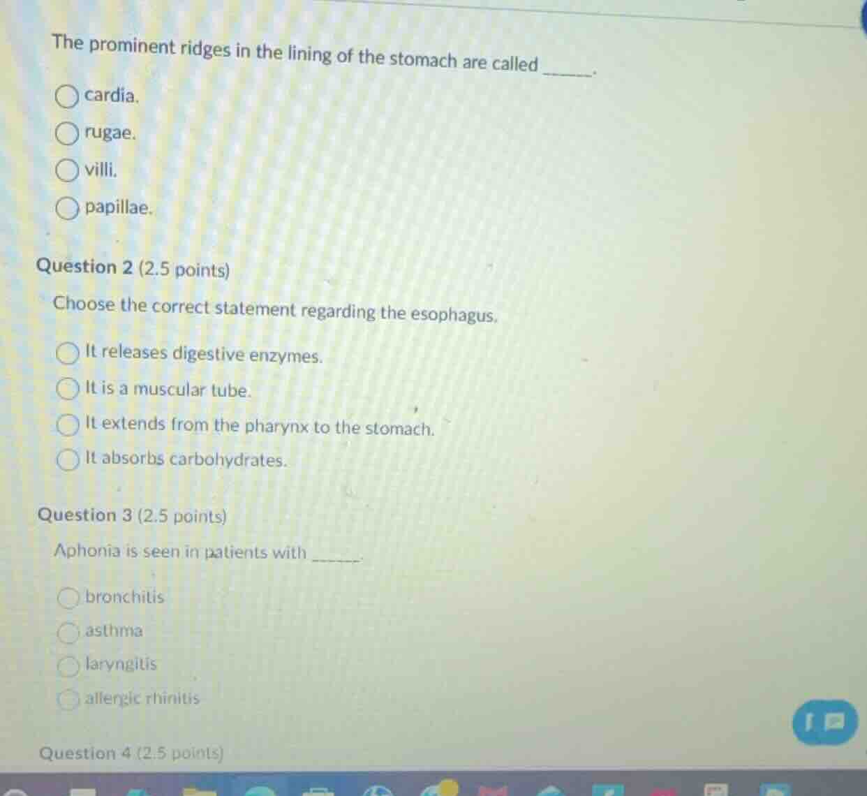 the prominent ridges in the lining of the stomach are called ______. ○ …