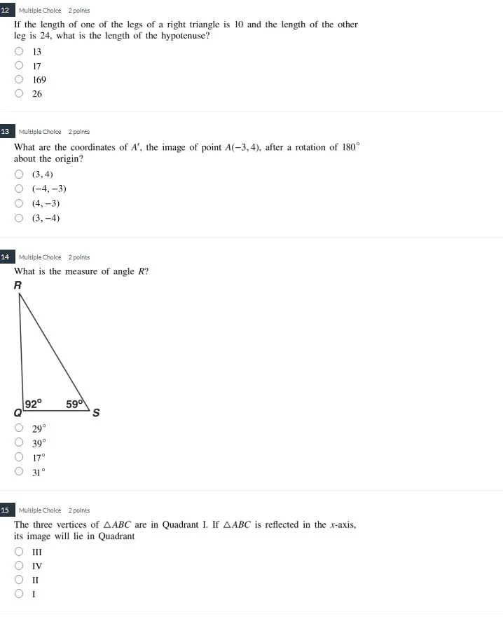 12 multiple choice 2 points if the length of one of the legs of a right…