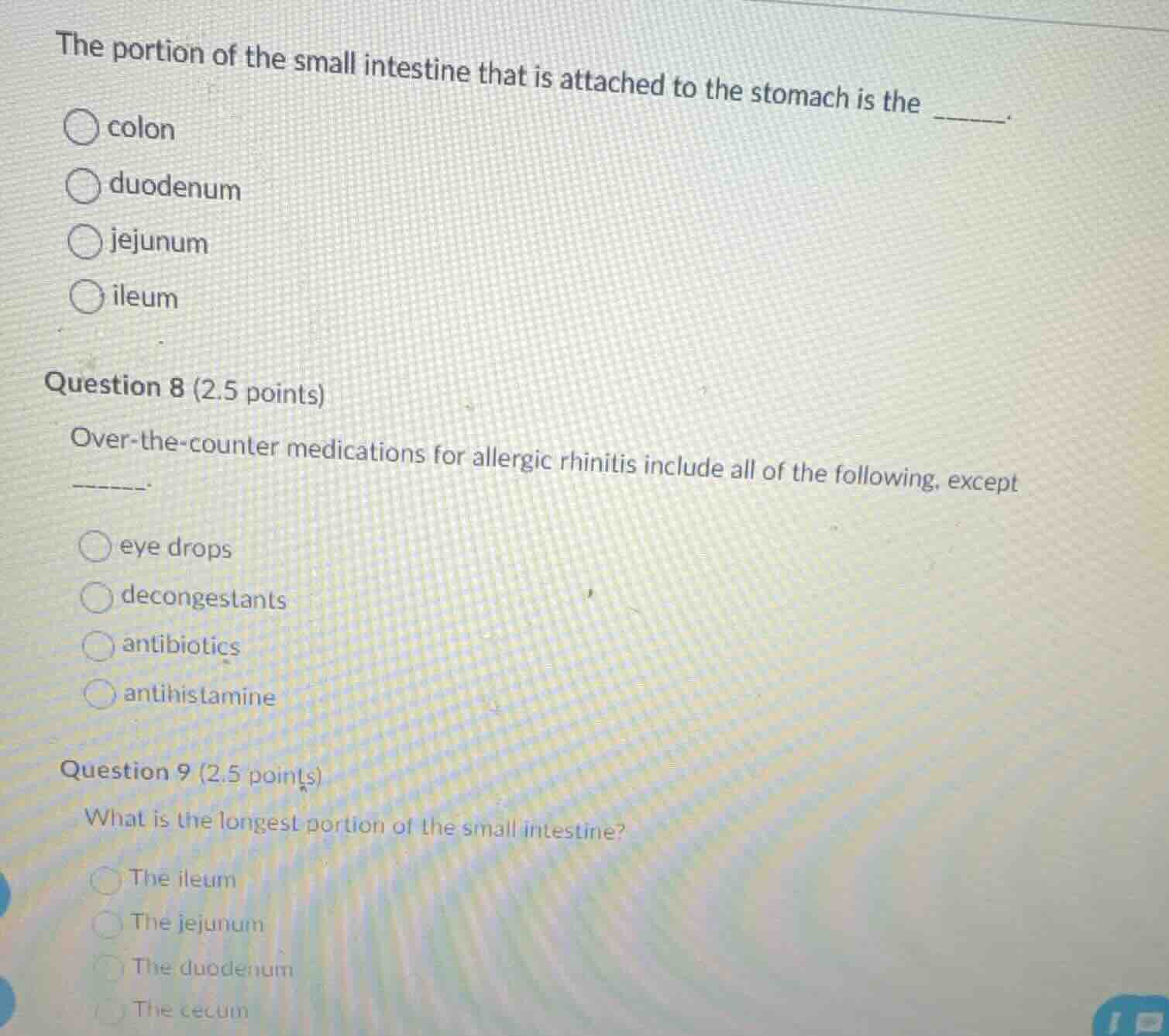 the portion of the small intestine that is attached to the stomach is t…