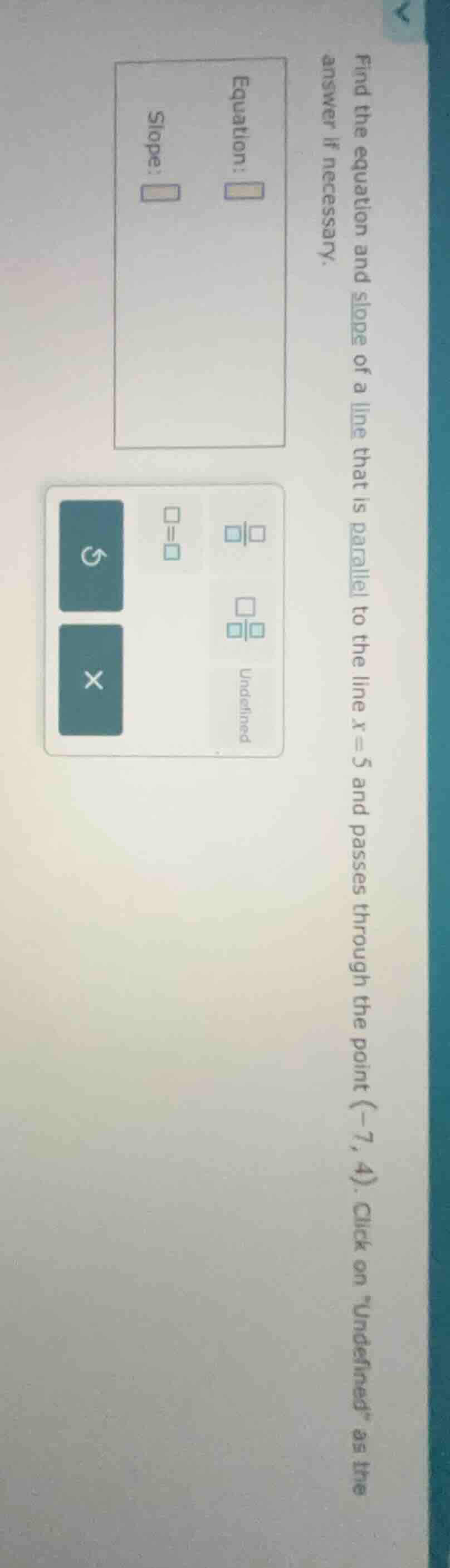 find the equation and slope of a line that is parallel to the line ( x …