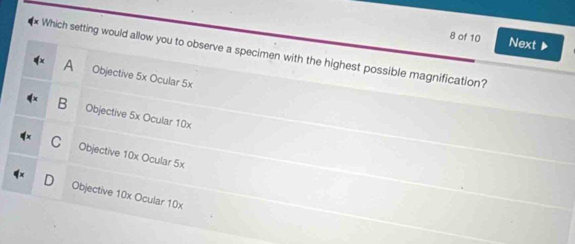 which setting would allow you to observe a specimen with the highest po…