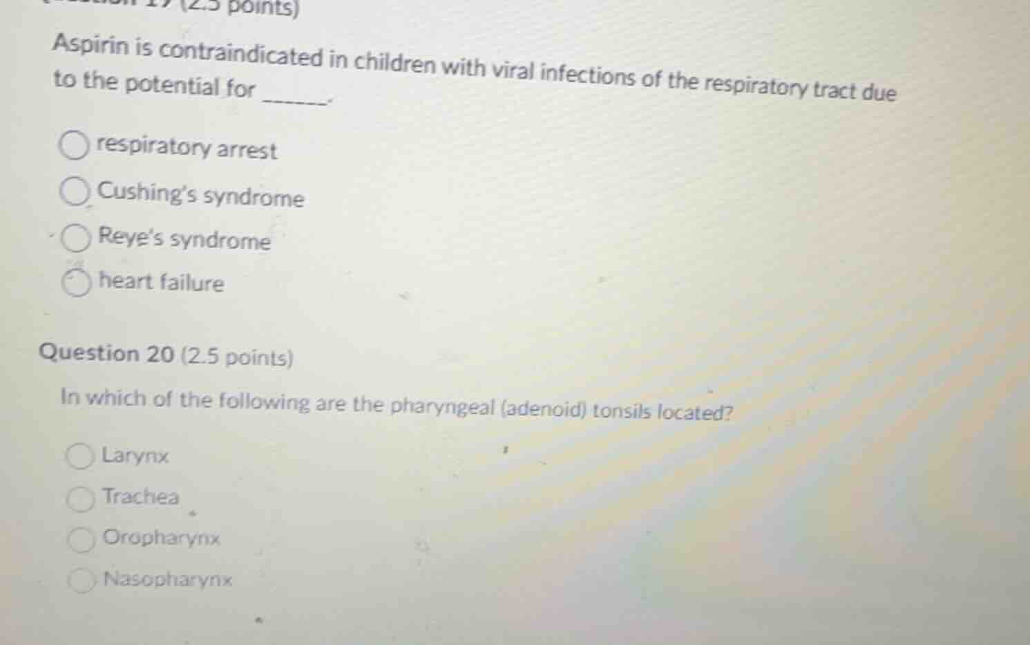 question 19 (2.5 points) aspirin is contraindicated in children with vi…