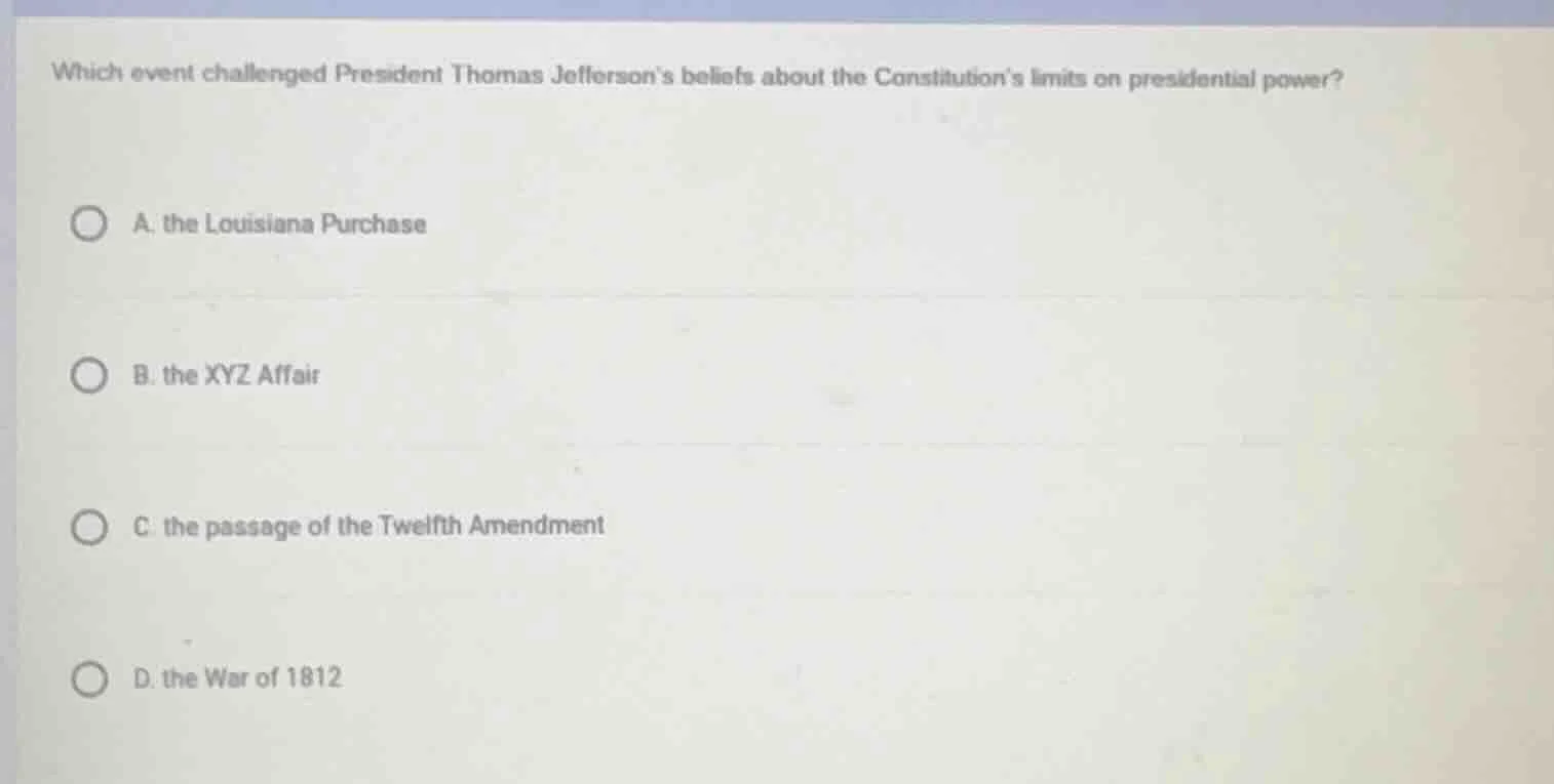 which event challenged president thomas jeffersons beliefs about the co…