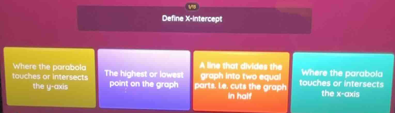 define x - intercept where the parabola touches or intersects the y - a…