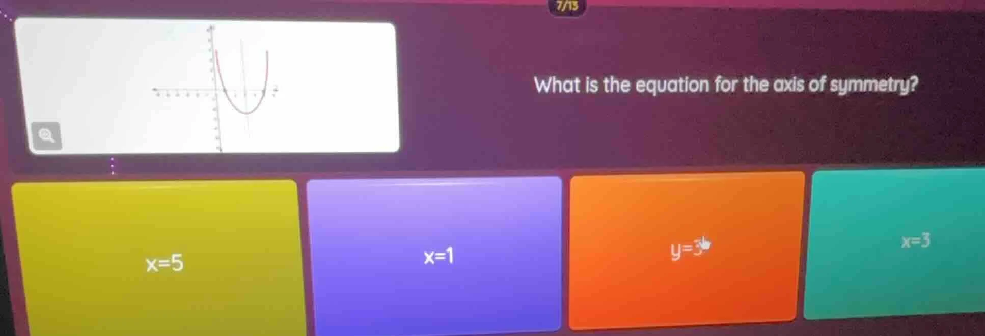what is the equation for the axis of symmetry? options: x=5, x=1, y=3, …