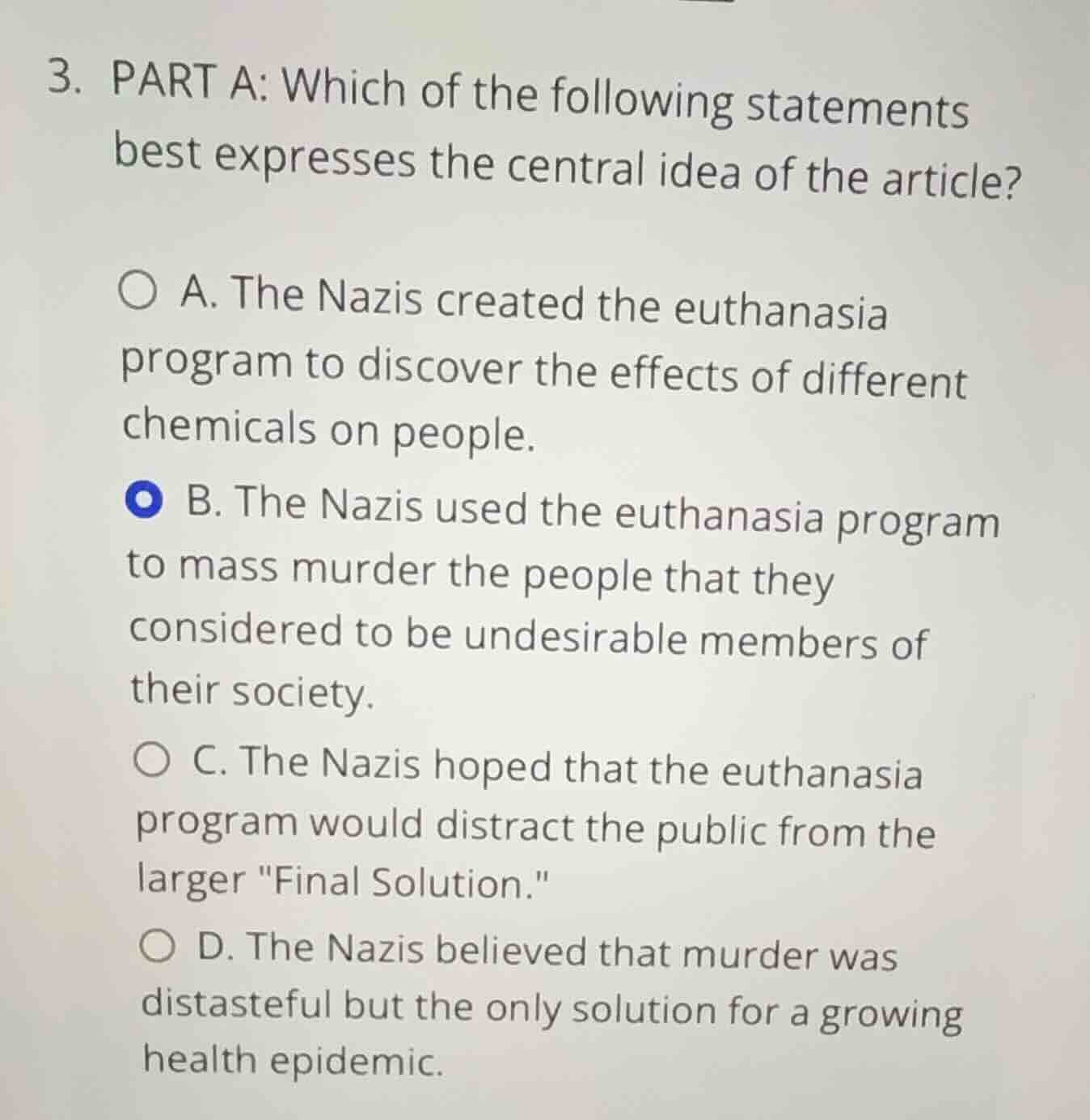 3. part a: which of the following statements best expresses the central…