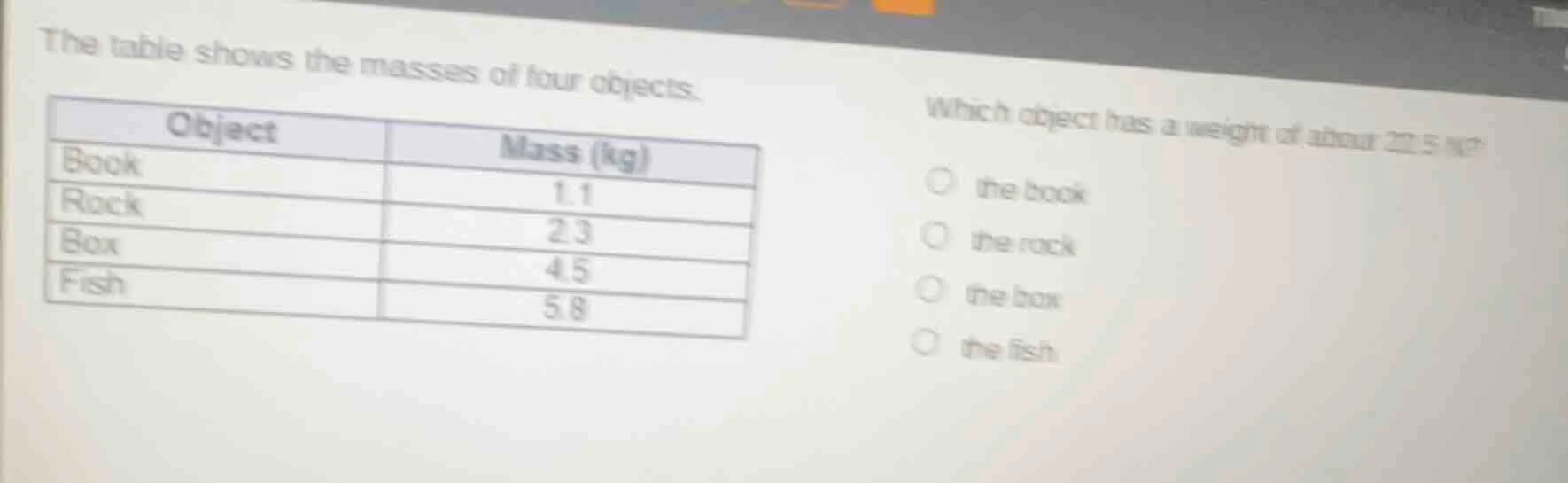 the table shows the masses of four objects. which object has a weight o…