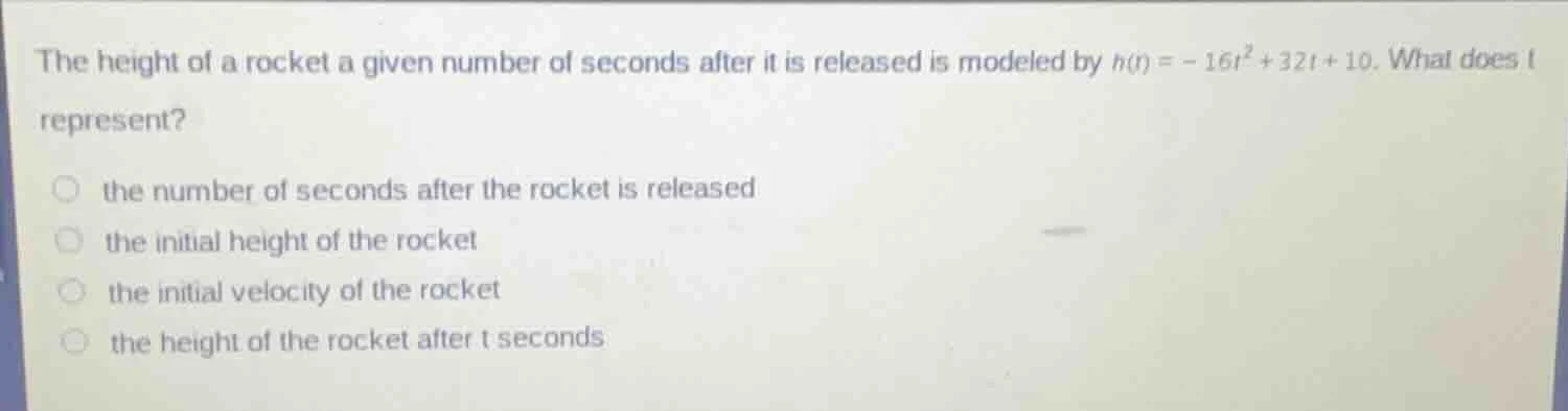 the height of a rocket a given number of seconds after it is released i…