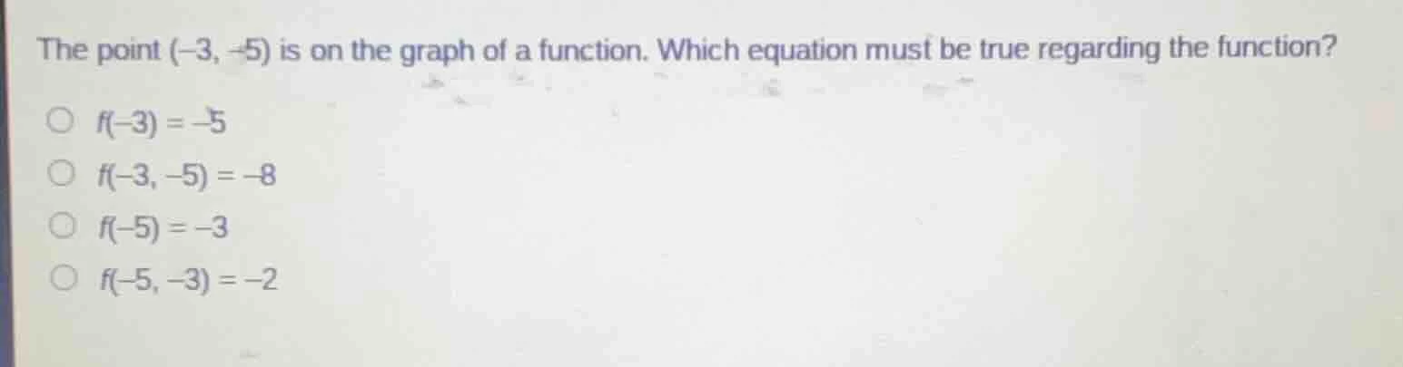the point (-3, -5) is on the graph of a function. which equation must b…