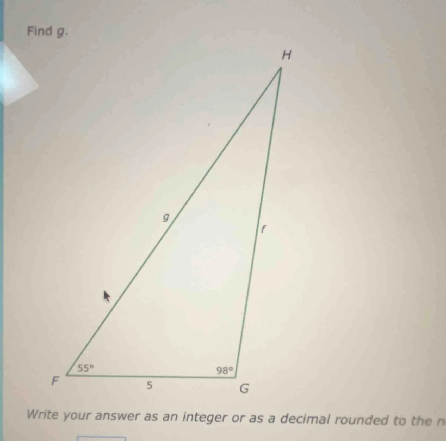 find g. write your answer as an integer or as a decimal rounded to the n