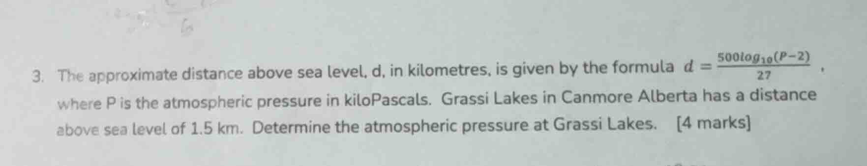 3. the approximate distance above sea level, d, in kilometres, is given…