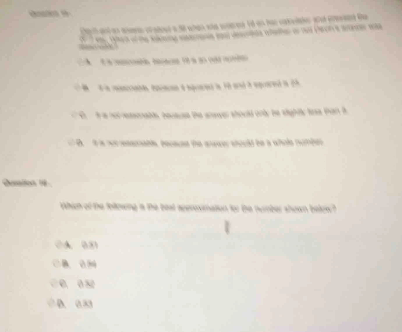 question 15: sarah got an answer of about 2.6 when she divided 16 by he…