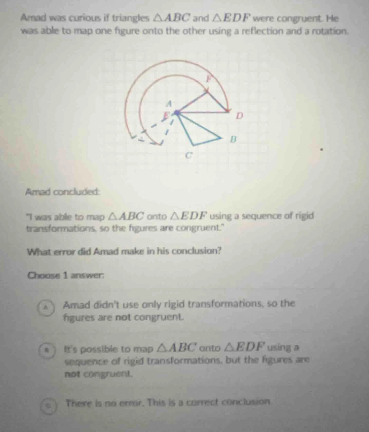 amad was curious if triangles $\\triangle abc$ and $\\triangle edf$ wer…