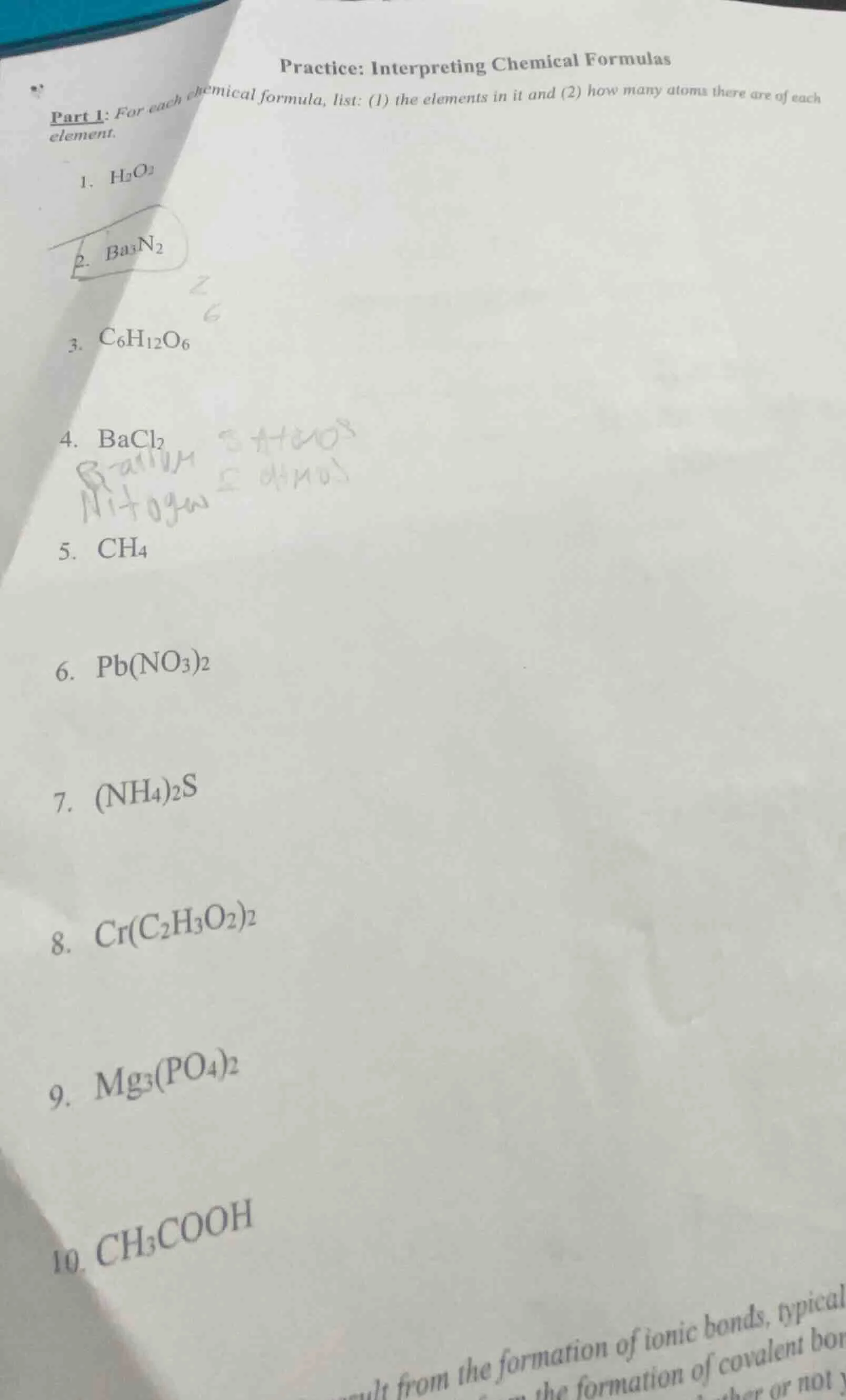 practice: interpreting chemical formulas part 1: for each chemical form…