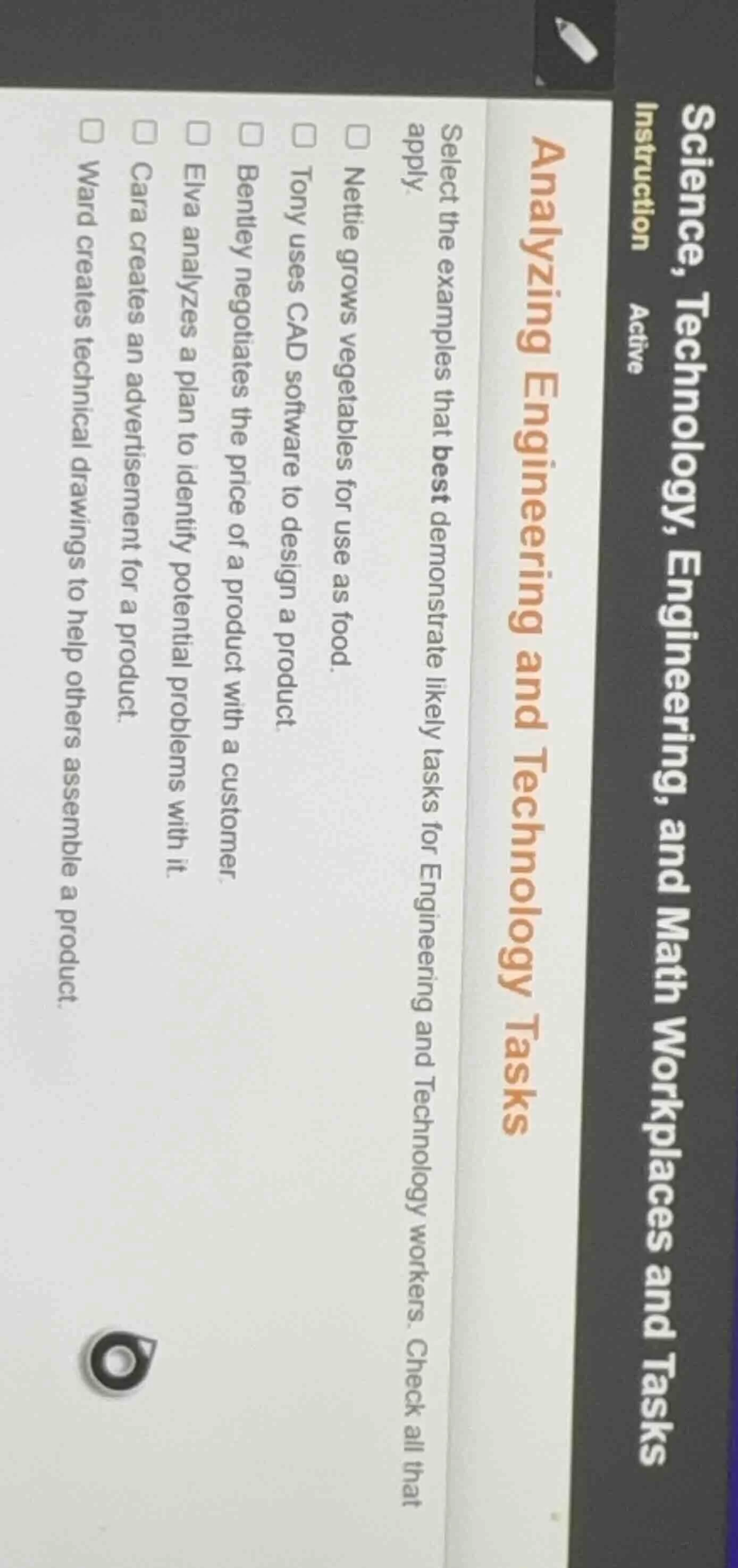 science, technology, engineering, and math workplaces and tasks instruc…